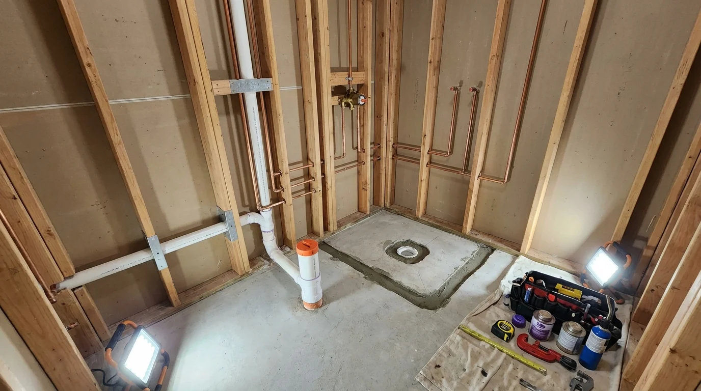 Bathroom rough-in plumbing during remodel by Johns Plumbing LLC in Rockledge