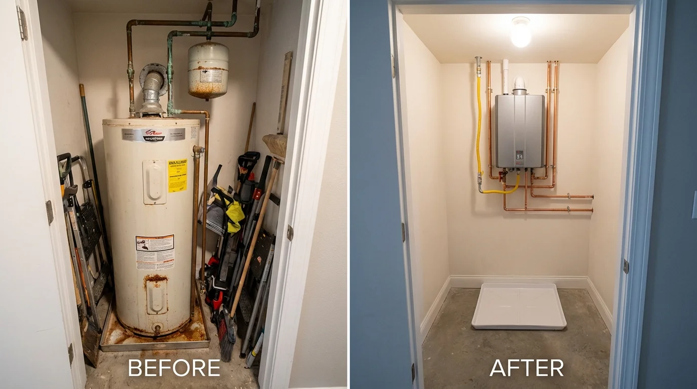 Tank water heater versus wall-mounted tankless unit comparison for Rockledge, FL homeowners